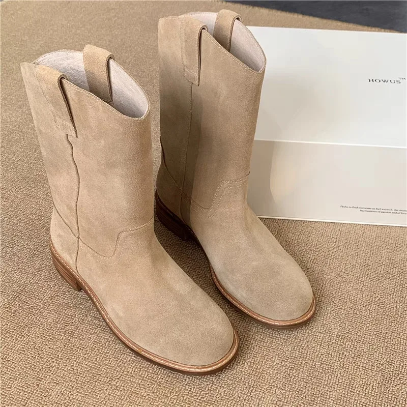 Short boots retro round toe flat bottom frosted soft leather midsole boots for women 2025 autumn and winter new collection view 4