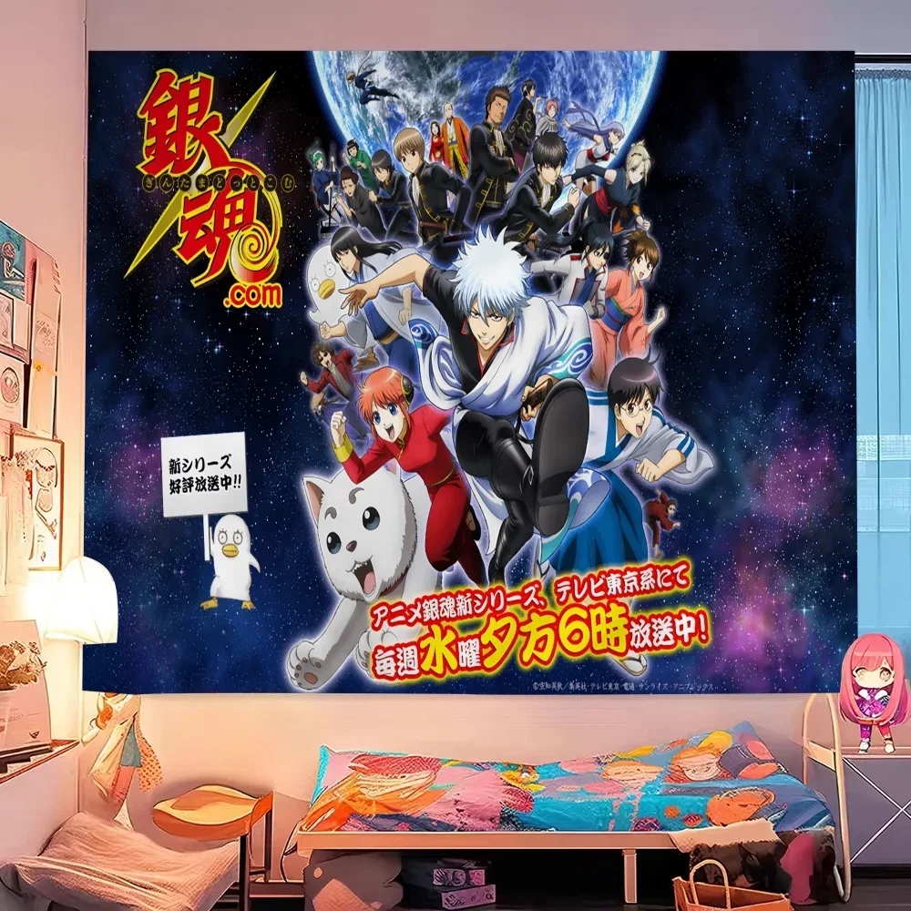 جينتاما مطبوعة كبيرة نسيج الجدار شنقا التارو الهبي جدار السجاد النوم ديكور المنزل #5