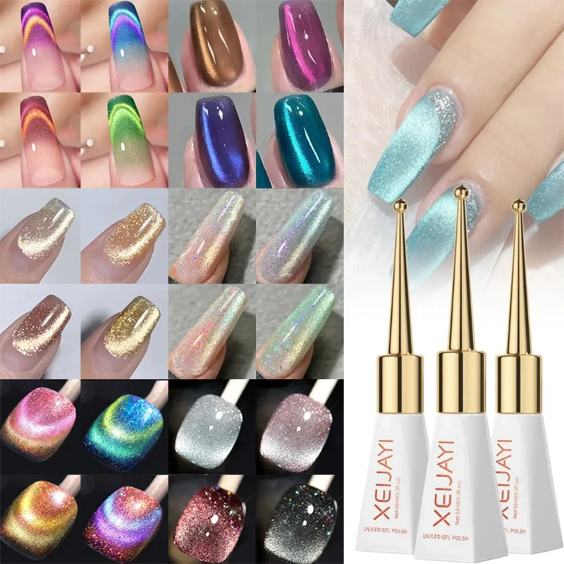 10 ml funkelnde Glasperle, Cat-Eye-Magnetgel, mehrfarbig, reflektierender Nagellack, hübscher nackter Gel-Nagellack, UV-LED-Licht für Frauen