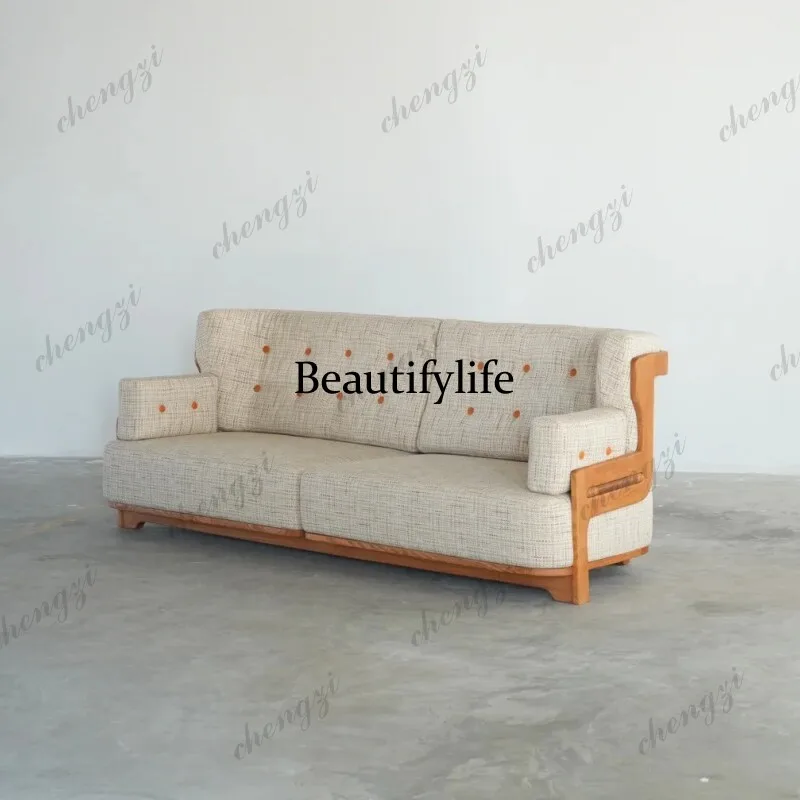 Medieval solid wood sofa, home backrest sofa chair, modern simple and casual, small living room