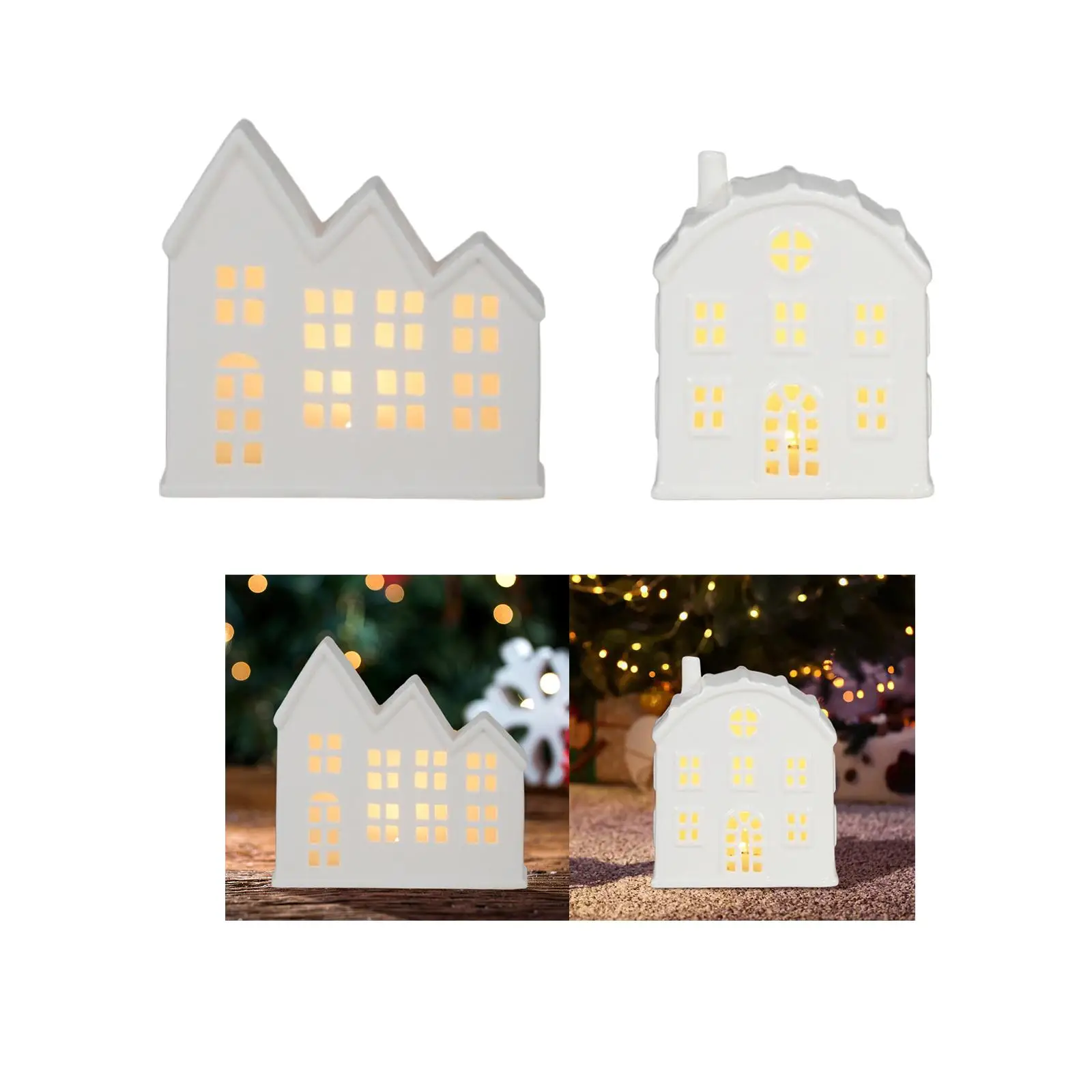 Lighted Christmas Village House Figurine Xmas Decor Micro Landscape Decor Table