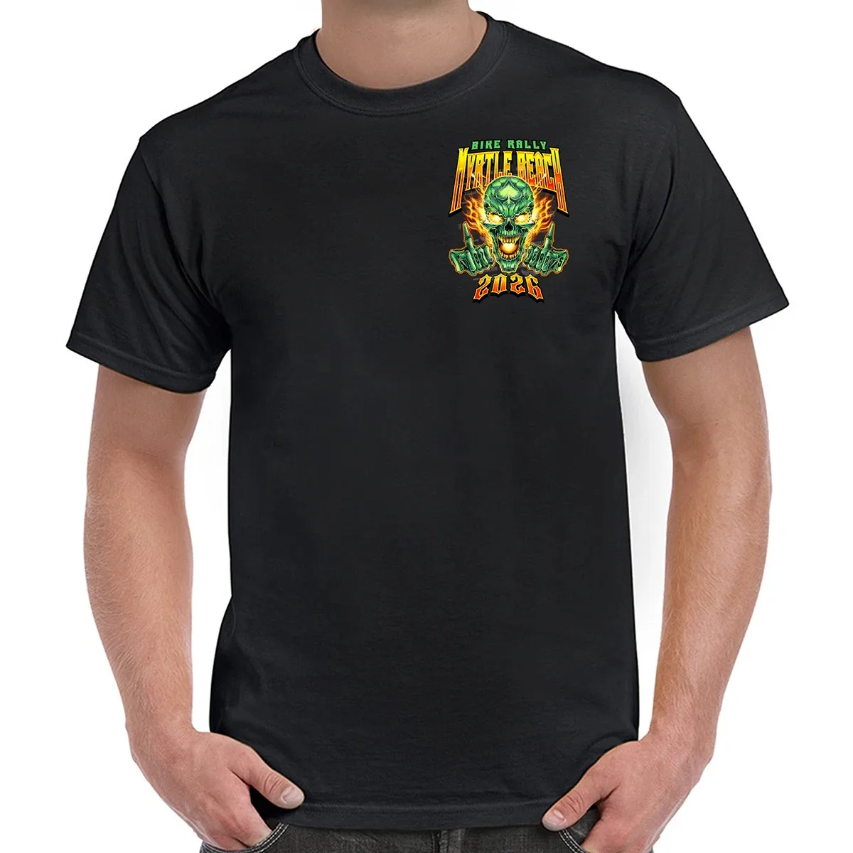 T-Shirt 2026 Myrtle Beach Bike Rally Wild Green Skull Graphic Printing High-end Luxury Both of Men and Women
