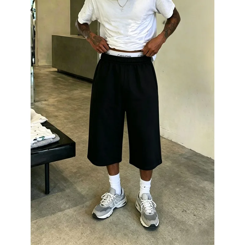 Pantalones Cortos Casuales para Hombre, Estilo Bermuda Holgado, Estilo Americano Vintage, Disponibles en Negro/Gris