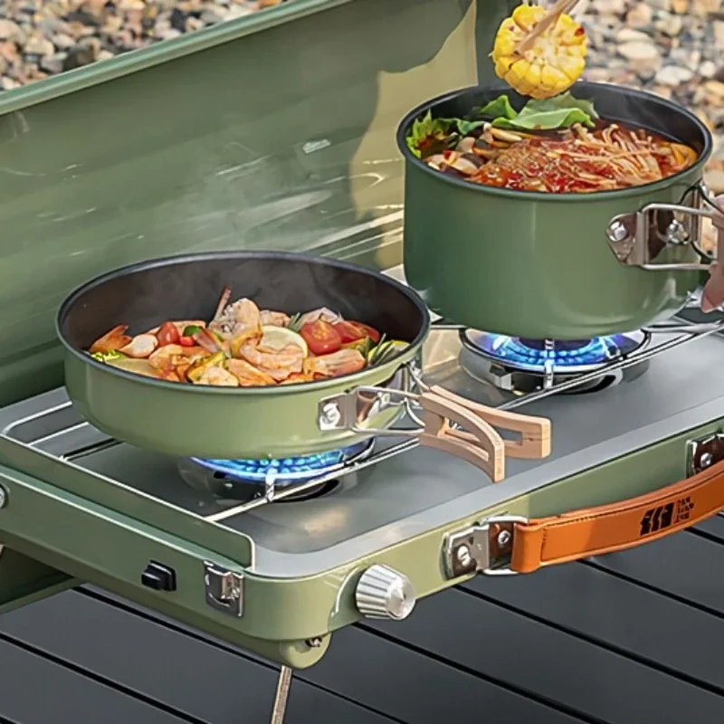 Portable Outdoor Gas Stove with Double Folded Garden Barbecue Portable Travel Outdoor Camping Kitchenware and Tools Cooker