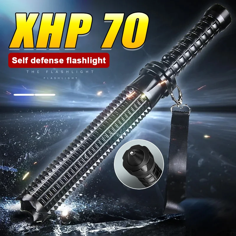 Powerful XHP70 Baseball Bat Flashlight Aluminum Alloy Zoomable 18650 Tactical Emergency Torch Outdoor Self Defense Rechargeable