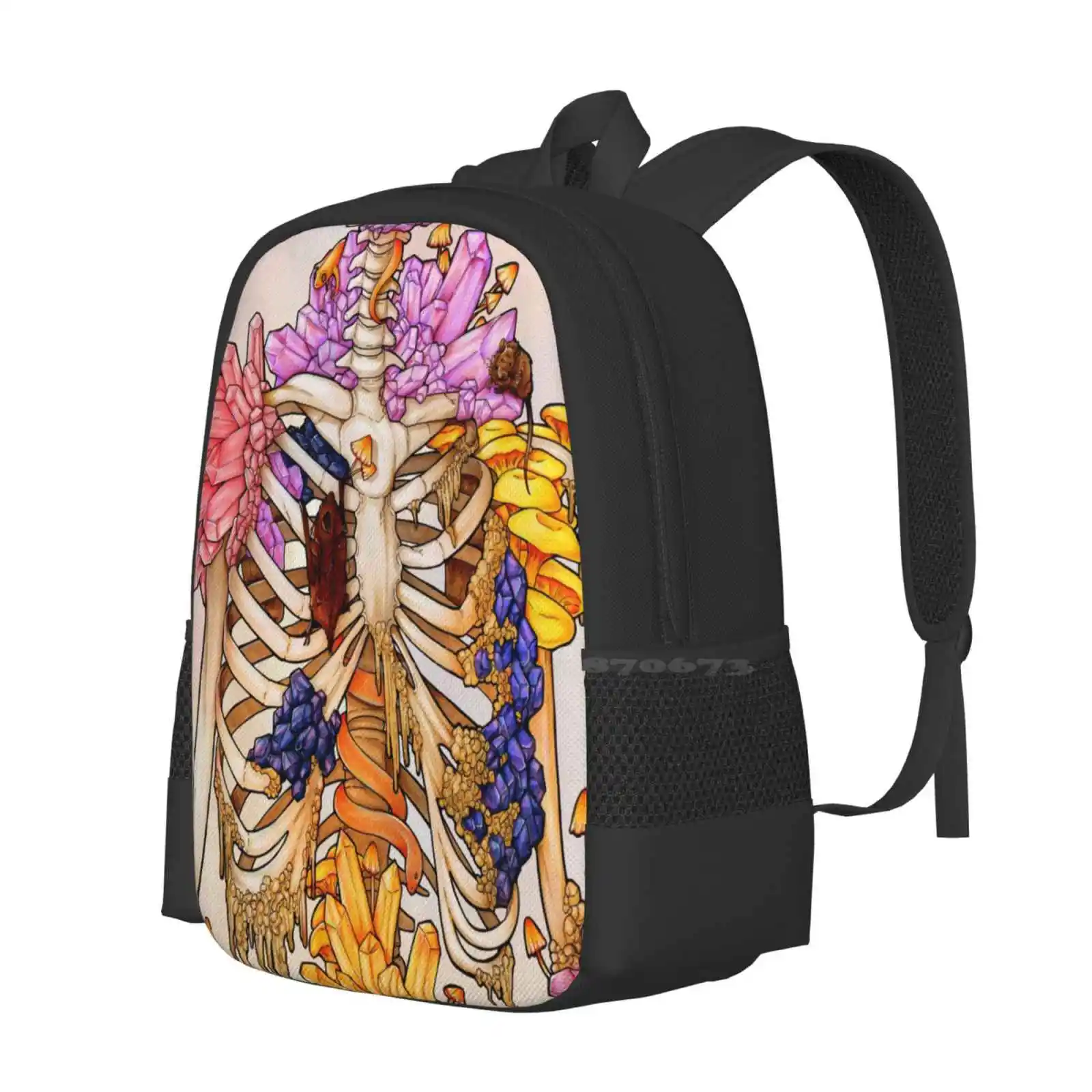 Hidden Gem Backpacks For School Teenagers Girls Travel Bags Skeletons Gems Crystals Bats Snakes Mushrooms Pink Purple Life And