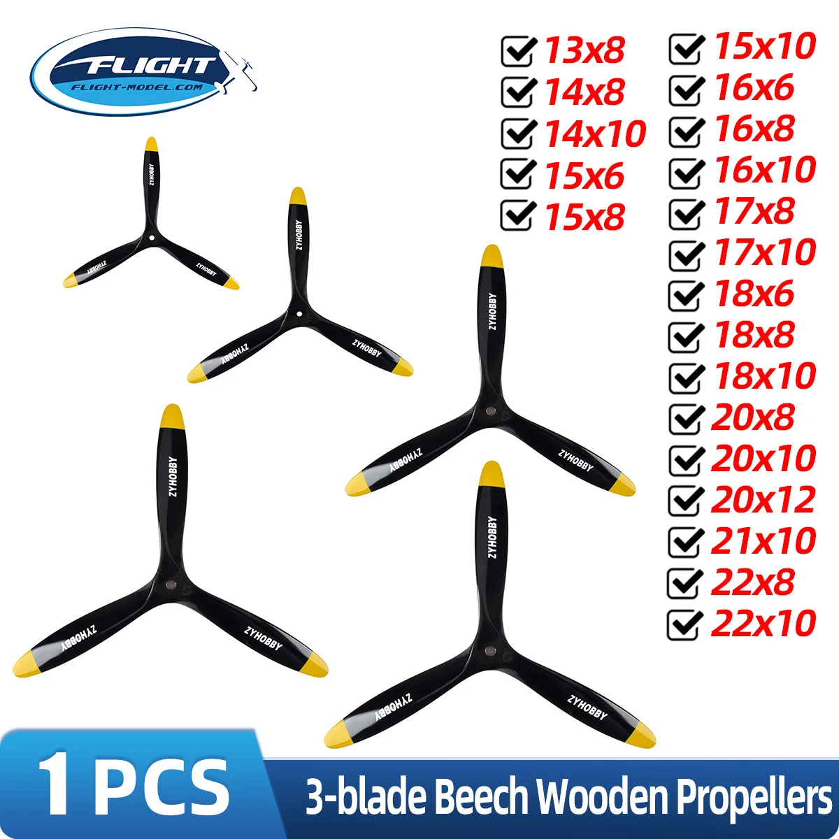 3-blade 14/15/16/17/18/20/21 inch Black +Yellow Beech Wooden Propellers