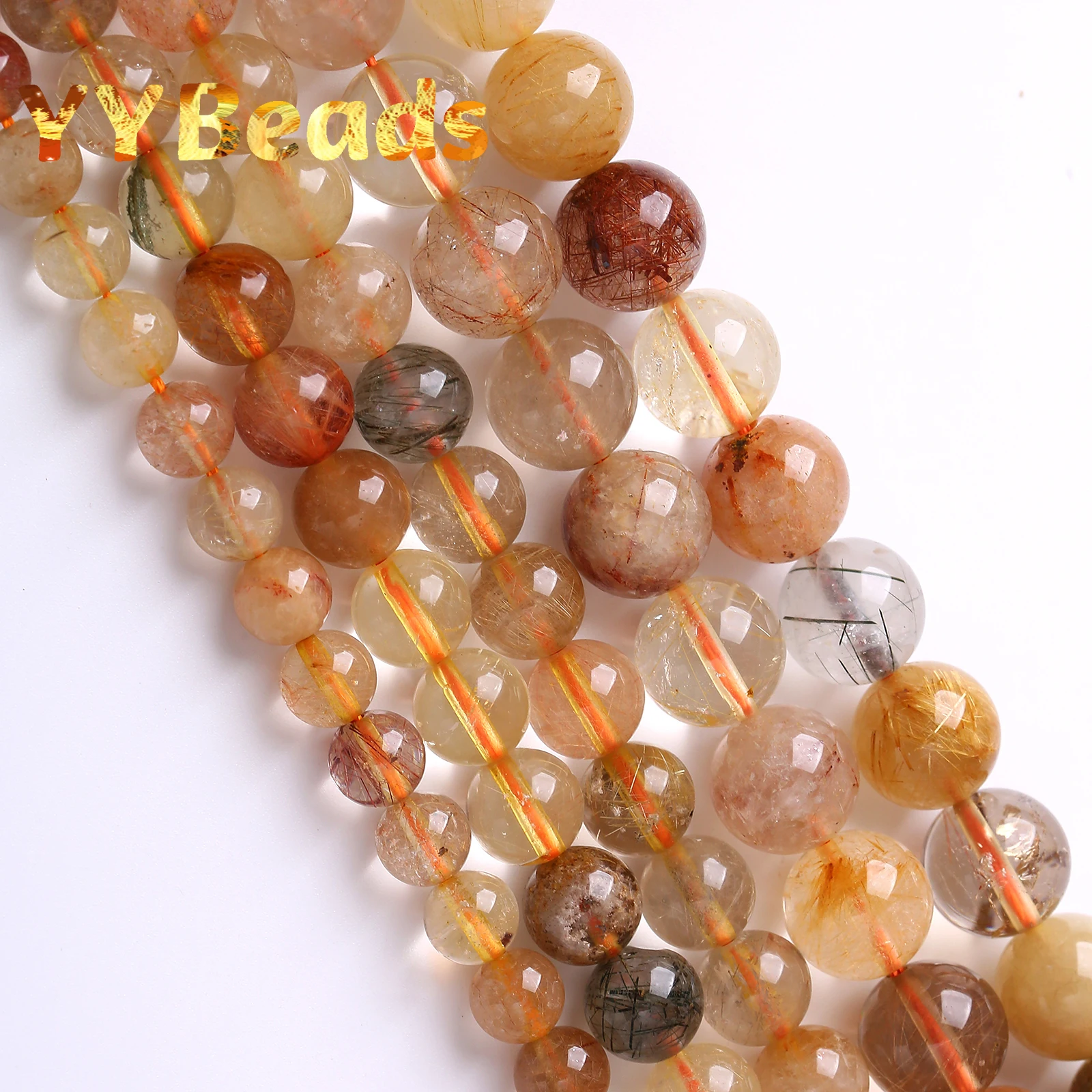 

Semi-precious Natural Colorful Rutilated Quartz Stone Beads Round Loose Crystal Energy Beads for Jewelry Making 6 8 10mm 15"