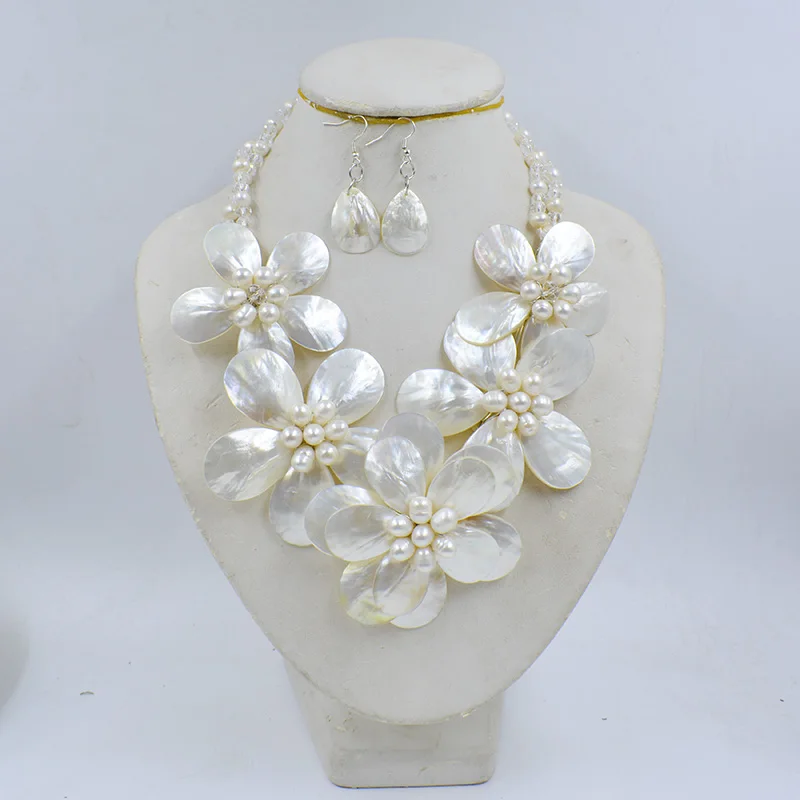 New Style ! African Beads Jewelry , Freshwater Pearl  Shell Flower Necklace For Wedding Or Party,20\