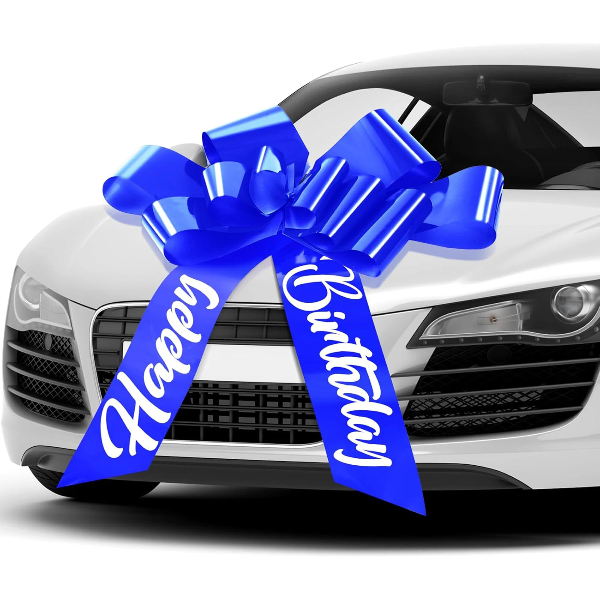Lazo Gigante de 30 Pulgadas para Coche, Lazo Azul Brillante con Letras de Feliz Cumpleaños, Lazo para Decoración de Coche, Lazo para Envolver Regalos