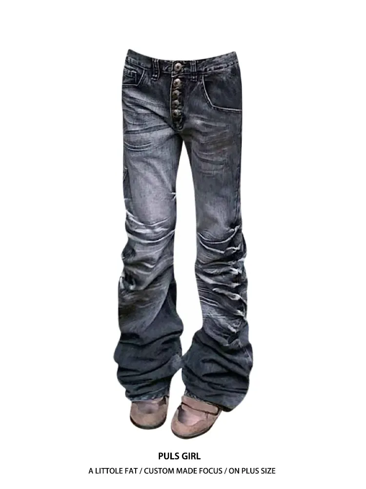 

Женские джинсы с высокой талией и широкими штанинами, прямого кроя, с эффектом потертости, в уличном стиле, повседневные брюки больших размеров, модные, осень 2025