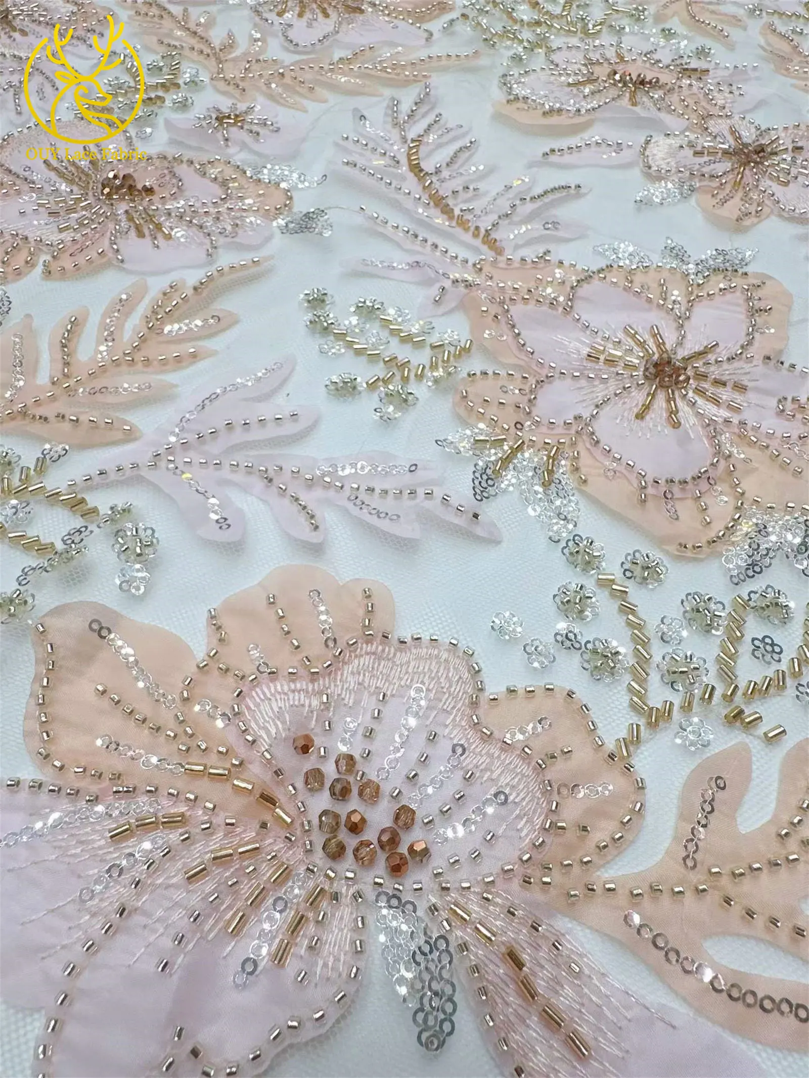 Afrikanischer bestickter Perlen-Spitzenstoff 2026 – Hochwertiger nigerianischer Pailletten-Tüll-Spitzenstoff für Brautkleider und Hochzeitskleider zum Nähen – Detail 26