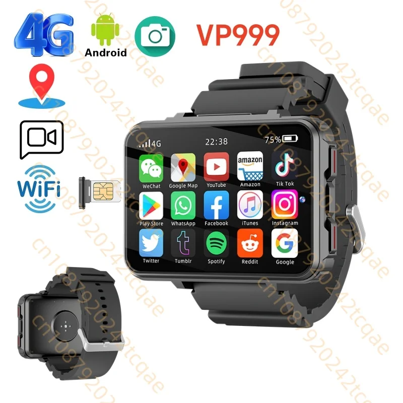 

BIg Экран VP999 Смарт-часы Android OS Телефон 1500 мАч Видеозвонок 4G WiFi GPS Приложение Загрузка Двойная камера Deepseek Smartwatch