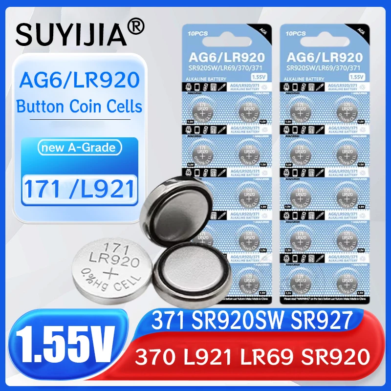 AG6 Watch Battery Alkaline 1.55V Button Coin Cell 371 SR920SW LR920 SR927 171 370 L921 LR69 SR920 Electric Toy Remote Control