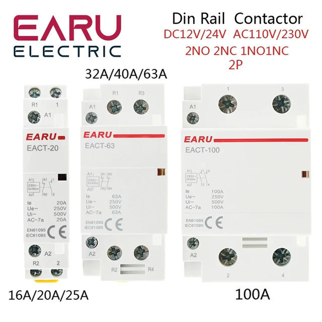 2P 16-100A AC 110V 220V 50/60Hz Din Rail Household AC Modular Contactor Switch Controller 2NO 2NC 1NO 1NC DIY Smart Home Hotel