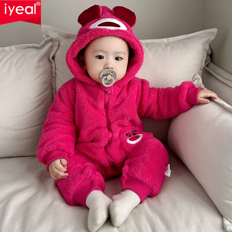 

IYEAL Winter Cute Animal Warm Baby Boys Girl Romper Newborn Coral Fleece Cartoon Overalls Infant Hooded Jumpsuit