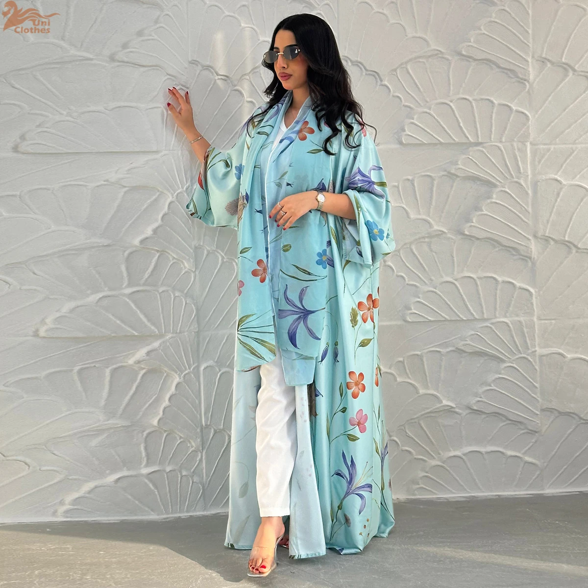 

Uni New Muslim Dubai Elegant Floral Print Open abaya Clothing Women Hijab included Stylish Loose Cardigan 2025