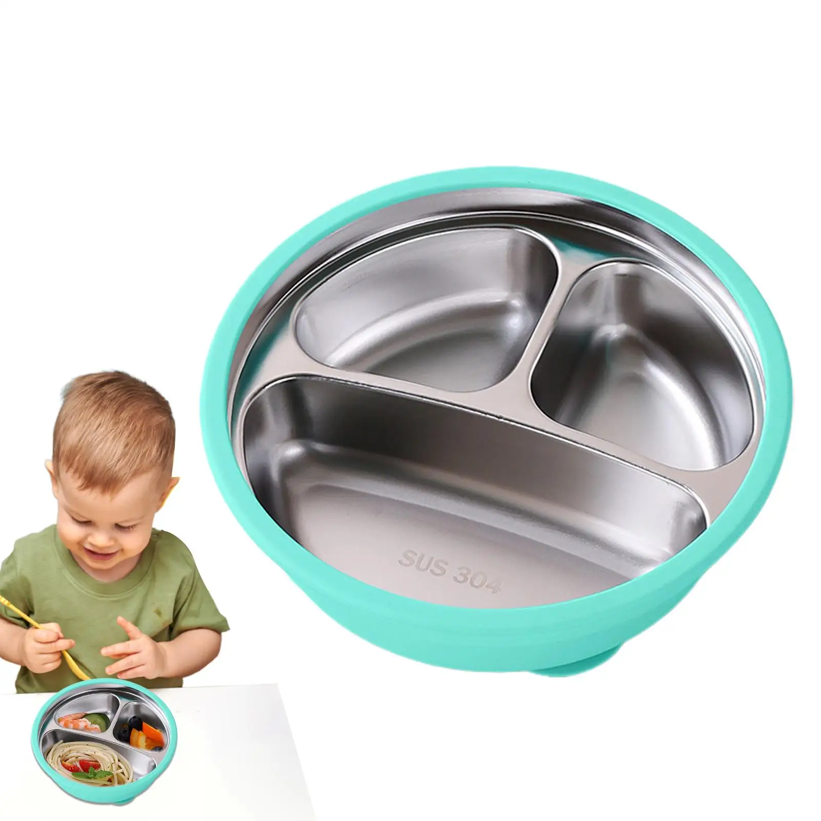 Divided Suction Plate Divided Plates With Silicone Suction Fall Resistant Kid Feeding Bowl For Carrying Out Kindergarten Care