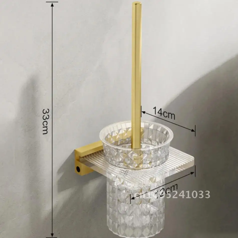 

Acrylic Cup Toilet Brush Holder Set Aluminum Wall Mounted Grey Brush Kit Shelf Lavatory for Black WC Gold Bathroom White Rack