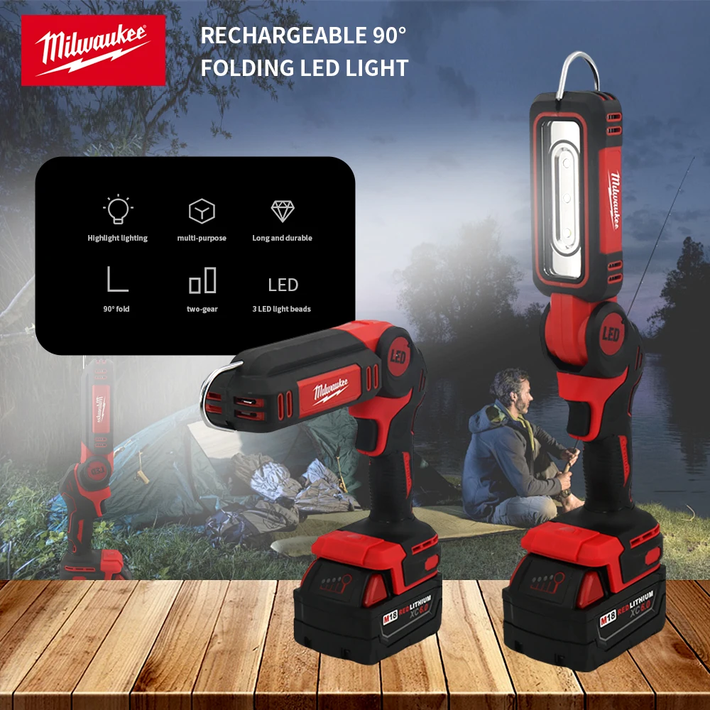 Milwaukee  90° Folding M18 Battery Handheld Cordless Emergency Floodlamp Camping  Light Portable Flashlight Lantern Work Light