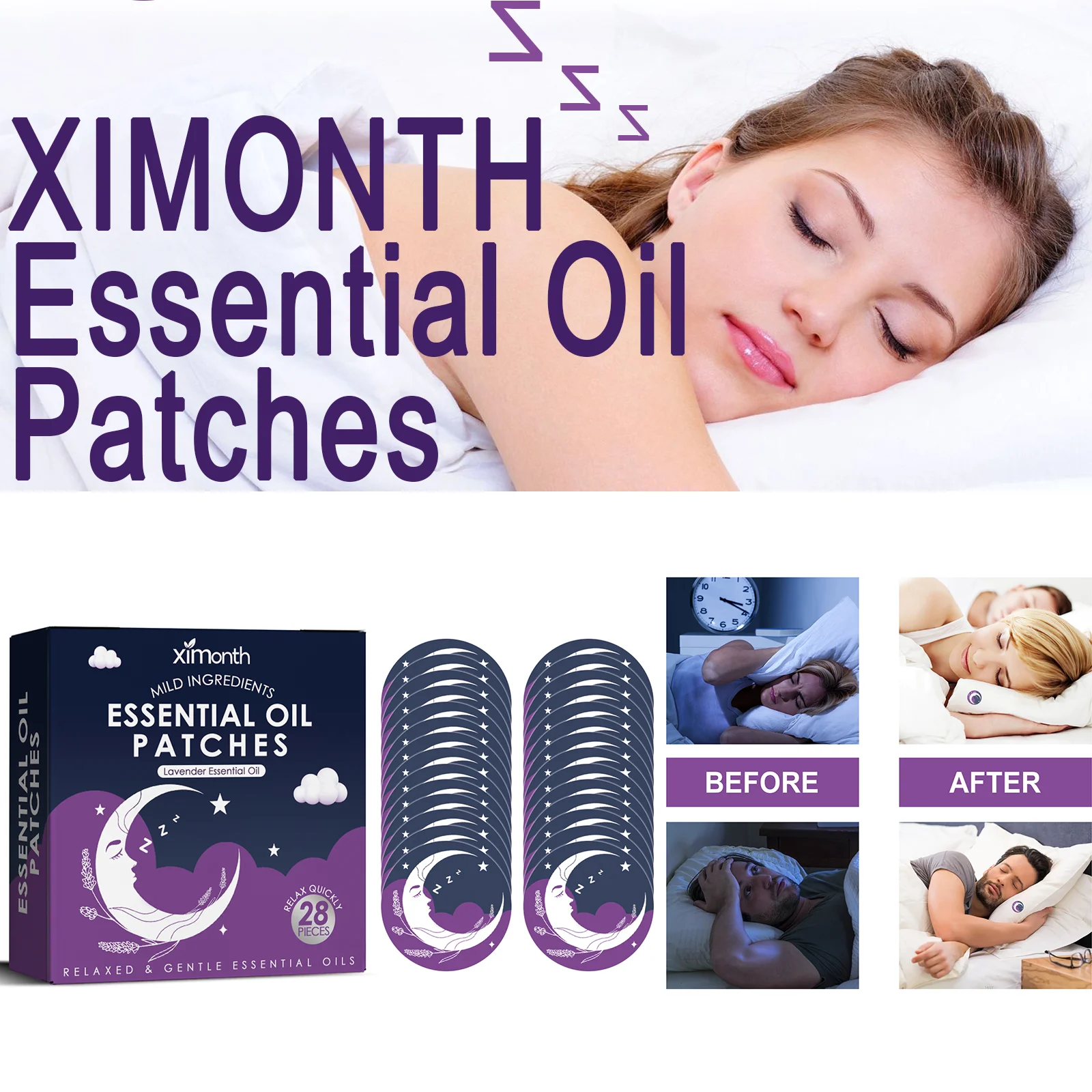 XIMONTH 28 ชิ้นแผ่นแปะน้ำมันหอมระเหยปรับรูปแบบพักหลับหลับเร็วหลากหลายสารสกัดจากพืชน้ำมันหอมระเหยหมอน