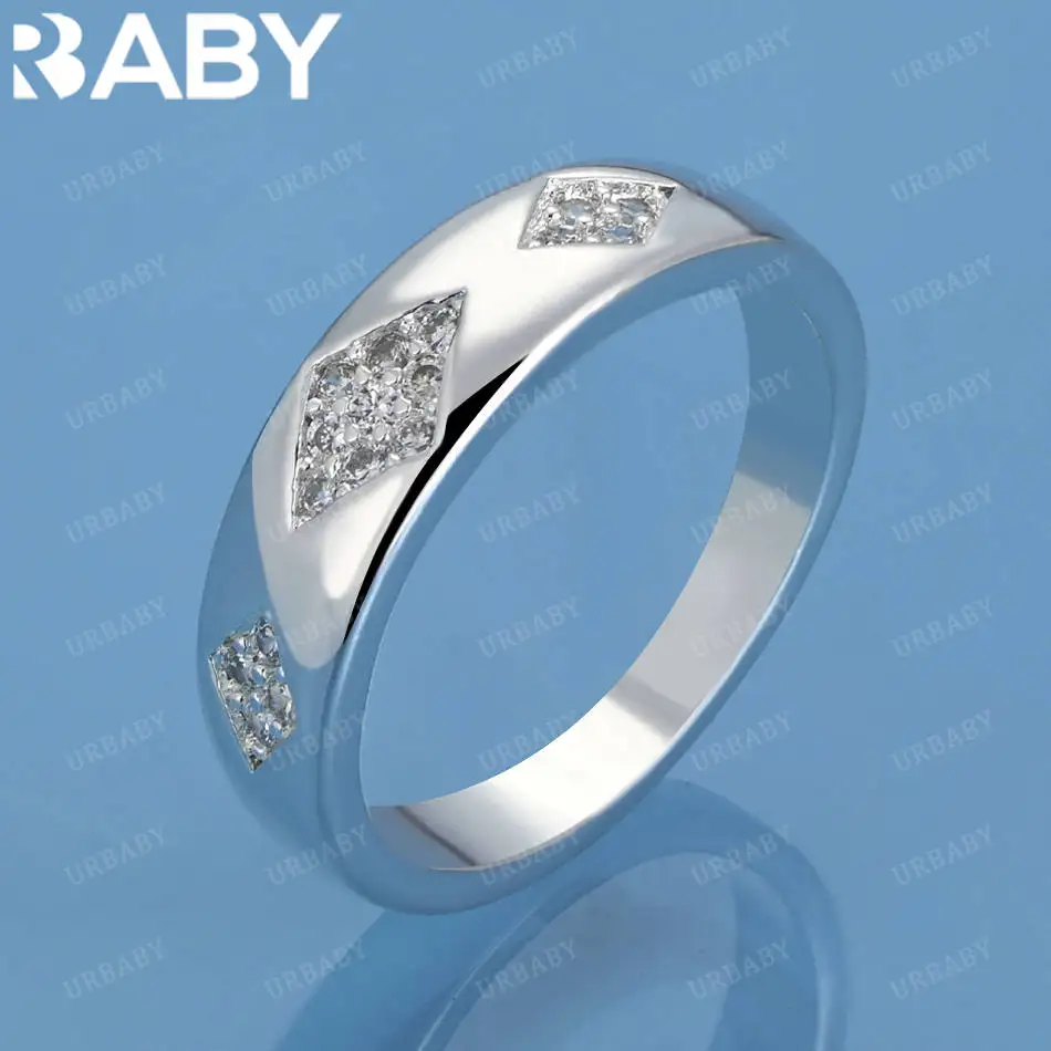 

URBABY 925 Sterling Silver Size 7-10 Rhombus Zircon Ring For Women Fashion Jewelry Charm Grace Noble Wedding Accessories