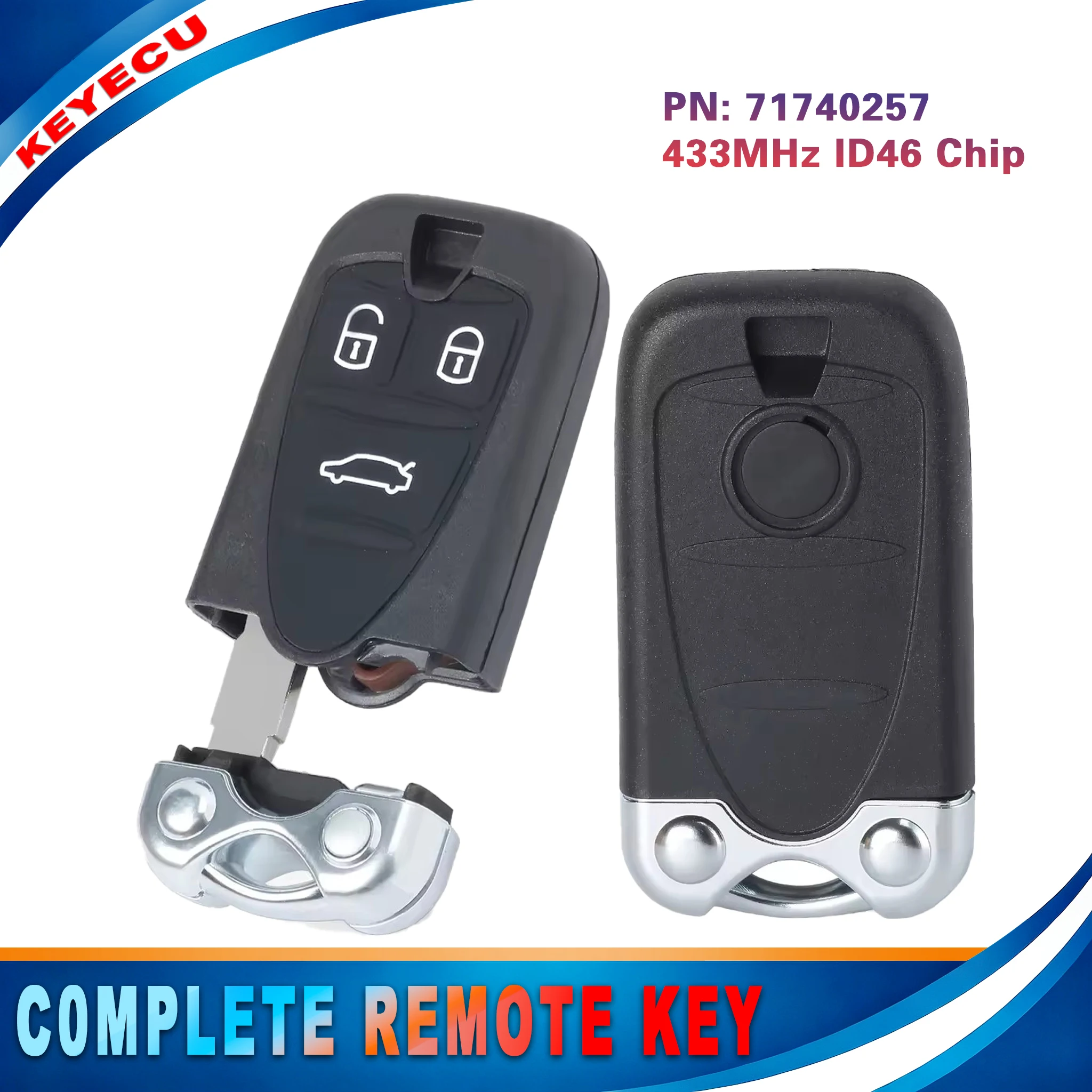 KEYECU 71740257 433MHz ID46 Chip Keyless Remote Key Fob for Alfa Romeo 159 2005‑2011 Brera Spider 2006 2007 2008-2010 3 Button