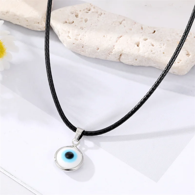 1PC Lucky Evil Eye Necklace For Women New Leather Rope Chain Colorful Resin Charm Blue Eye Necklace Men Choker Jewelry Gift