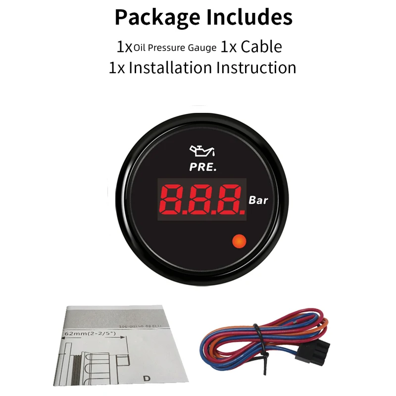 0-10Bar Display Digital Oil Pressure Meters 52mm 10-184ohm Oil Pressure Gauges with Alarm Function for Car Boat Truck Motor Home