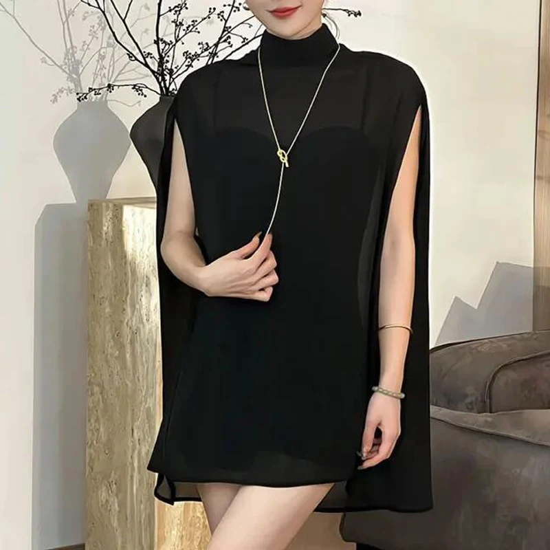 Chiffon Thin Irregular Temperament Blouse Summer Sleeveless Solid Simplicity Elegant Shirt Tops Fashion Vintage Women Clothing