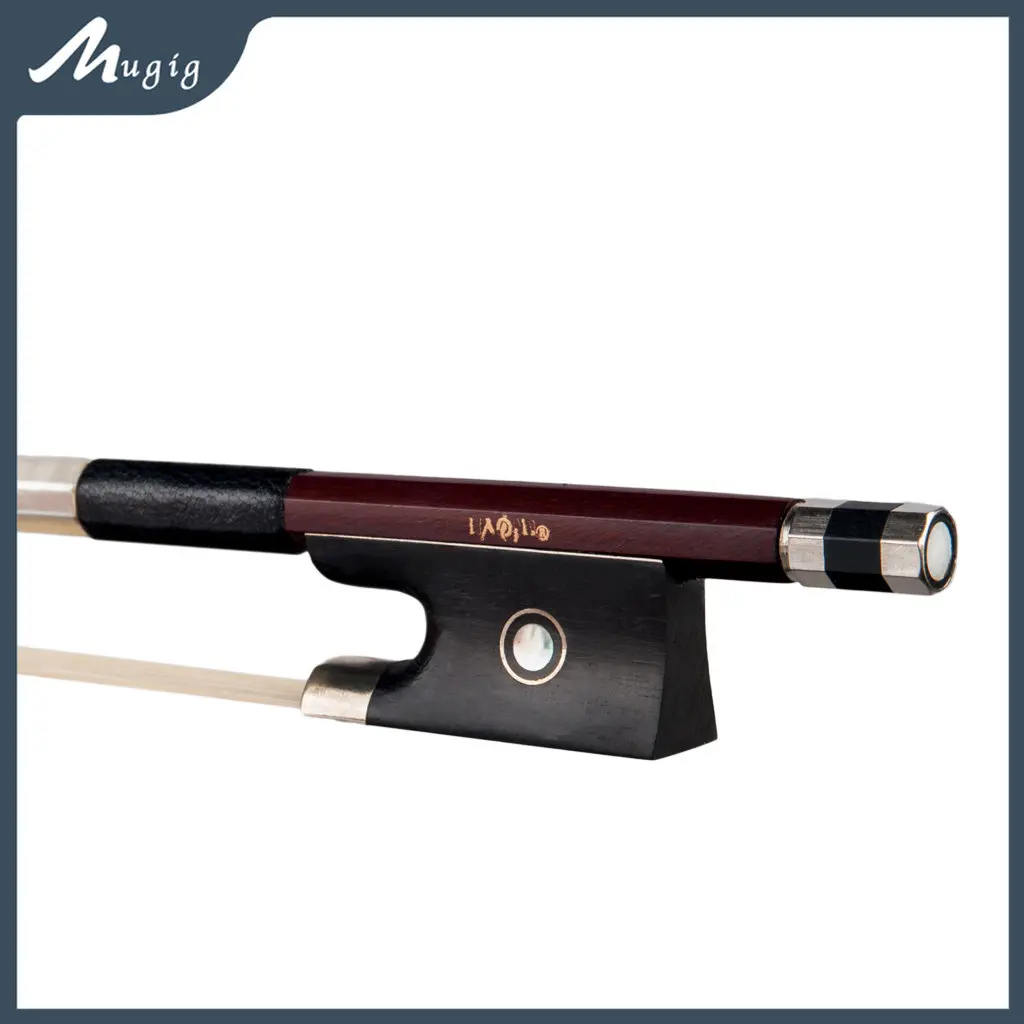 

Mugig 4/4 Violin Bow Brazilwood Octagonal Stick Ebony Frog W/ Paris Eye Inlay Sheepskin Grip White Mongolia Horsehair