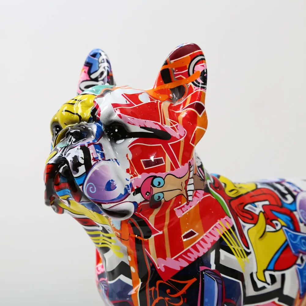 Creativity Modern Colorful French Bulldog Statue Wholesale Graffiti  Office Ornaments Printing Resin Dog Home Decor Crafts