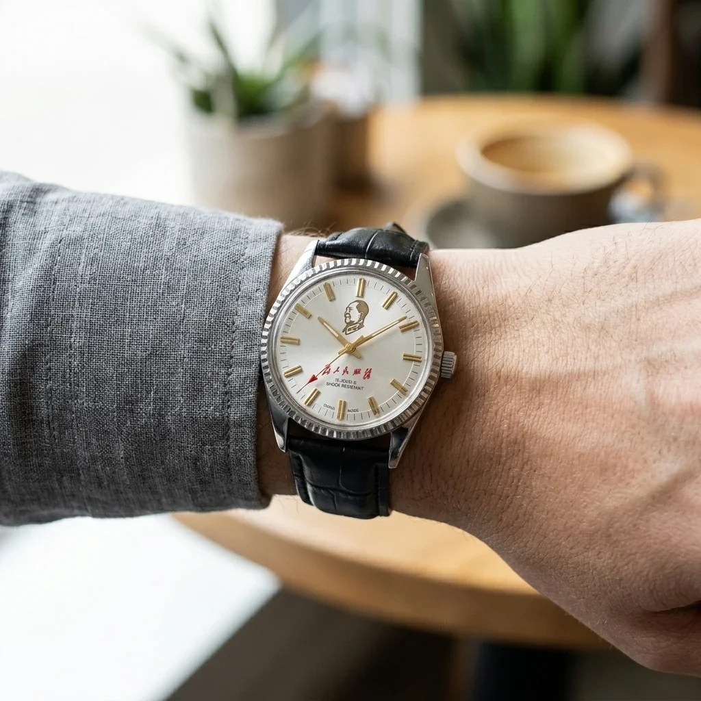 Shanghai Brand Vintage Manual Mechanical Watch Men 19 Jewels Shock Resistant Simple Dial Leather Strap Gift Wristwatch