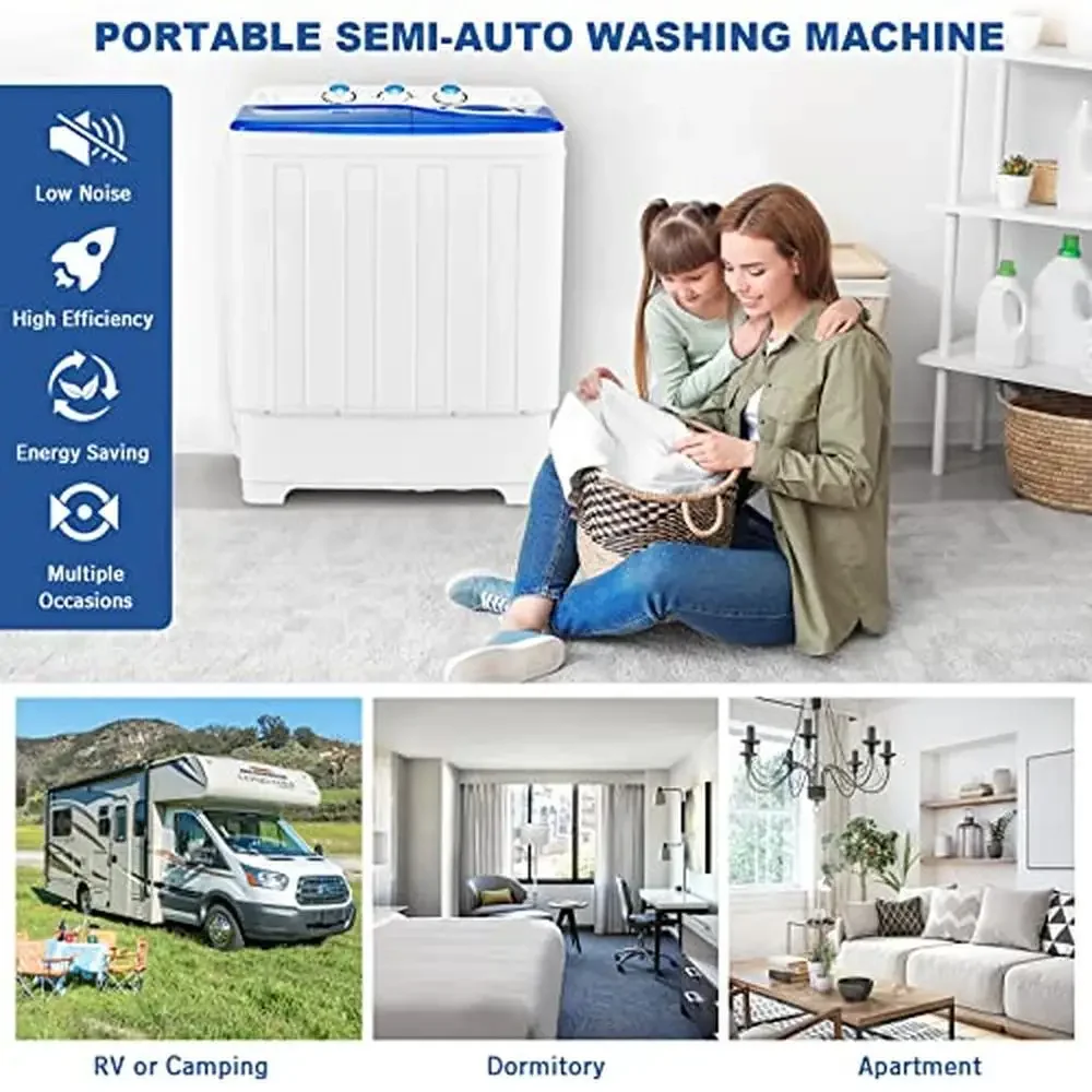 Portable Twin Tub Washer and Dryer Combo 26/28Lbs Capacity Control Knobs Built-in Drain Pump Save Time Water Electricity Easy