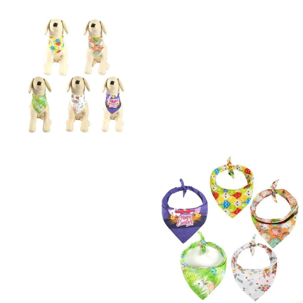 

X4YE Costume Neck Scarf Pet Kerchief Dog Easter Rabbit Printed Pet Bandanas Bib