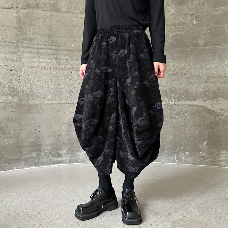 

Мужские брюки-фонарики из бархата серии Sle k, модные широкие брюки-палаццо длиной 7/8