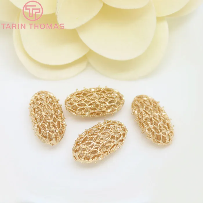 (2945) 6PCS 10.5x20MM 24K Gold Color Plated Brass Oval Spacer Beads Bracelet Beads High Quality Jewelry Accessories Wholesales