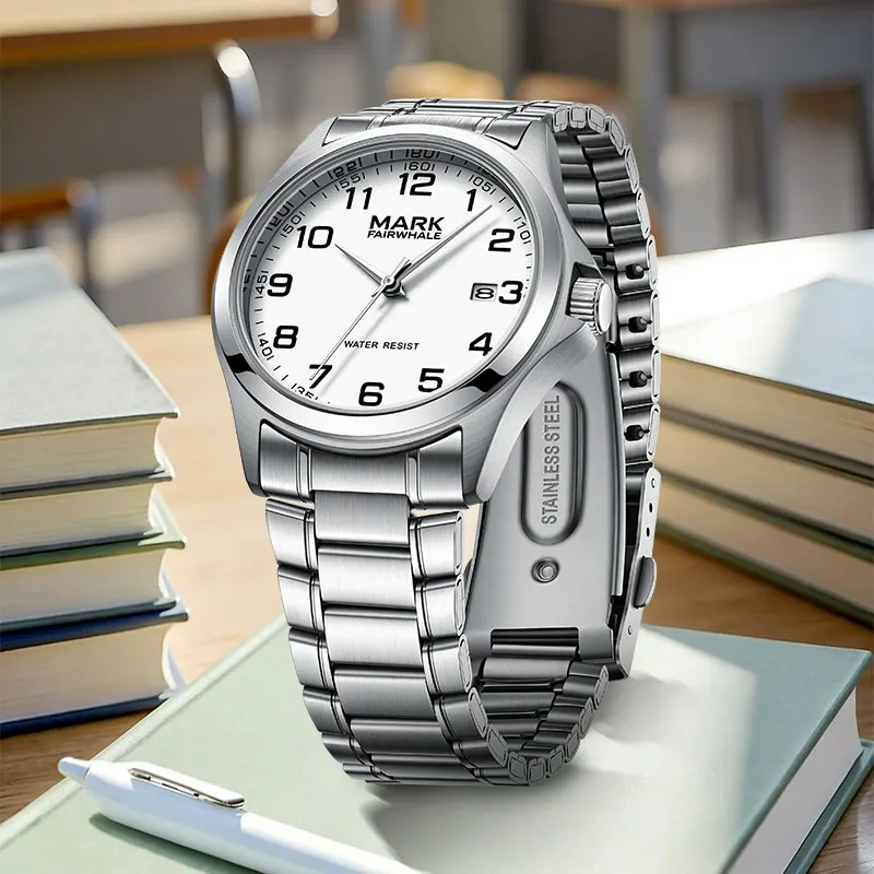 

Мужские кварцевые часы MARK FAIRWHALE, дизайнерский металлический ремешок, водонепроницаемость 30 м, модные часы