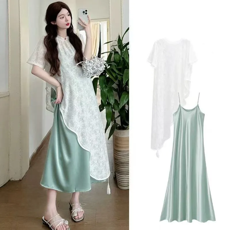 2026-妊婦のサマードレスセットマタニティ新中国-2026-新しい通気性のあるレーストップスカート-2-点セットマタニティドレス-lj345