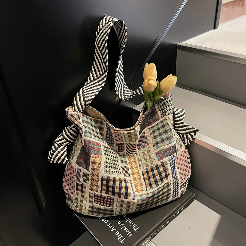 

Linen Large Capacity Crossbody Bag Spring Patchwork Bags Female 2025 Hot Sale Hasp Simple Soft Bohemian Women's Handbags