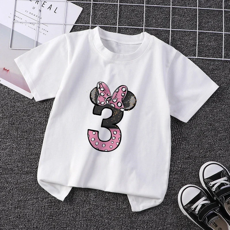 

Disney Minnie Children T-shirt for Girls Clothes Kawaii Number 1-14 Tee Shirts Cartoons Summer Casual Kid Boy Short Sleeve Tops