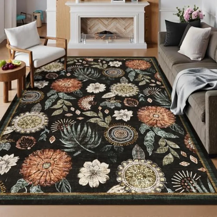 

5x7 Floral Washable Area Rug for Large Living Room Bedroom Dining Room Ultra Soft Indoor Carpet with NonSlip Backing Stain Resi