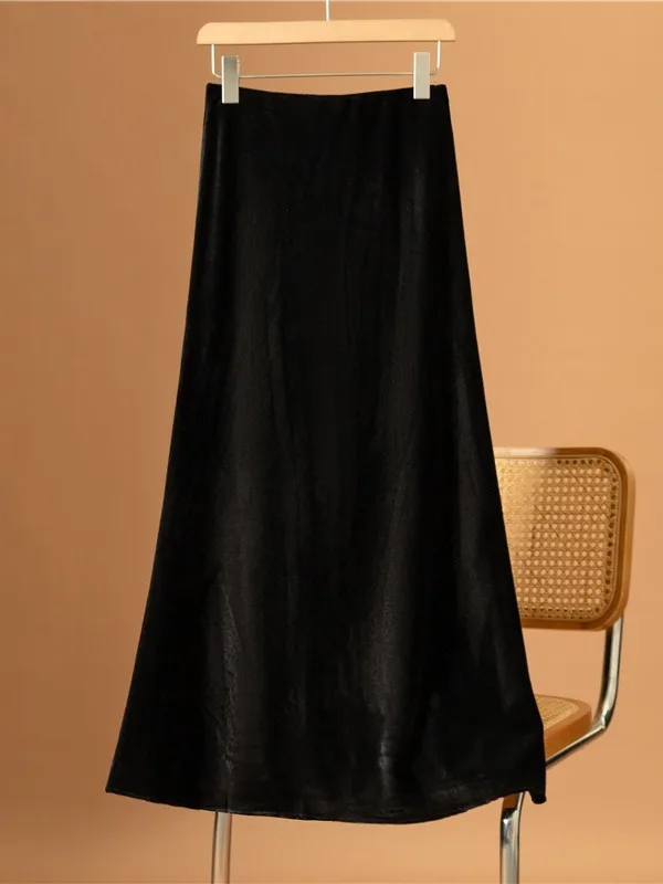 กระโปรงทรงเอผ้ากำมะหยี่อเนกประสงค์ ไซส์พลัส สไตล์เรโทรจีน ช่วยพรางหุ่น เอวสูง เหมาะสำหรับใส่ทำงาน ฤดูใบไม้ร่วง แฟชั่นสำหรับผู้หญิง