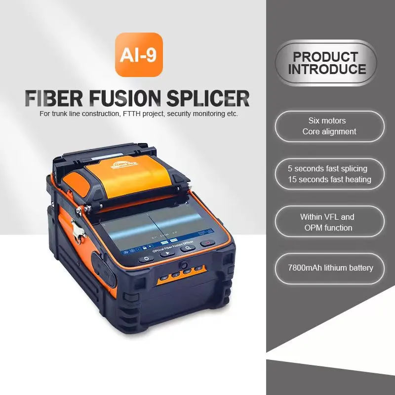 

New Fiber fusion splicer AI-9 signal light FTTH Ai 9 with 10 languages freely switch built-in optical power meter and VFL5.0