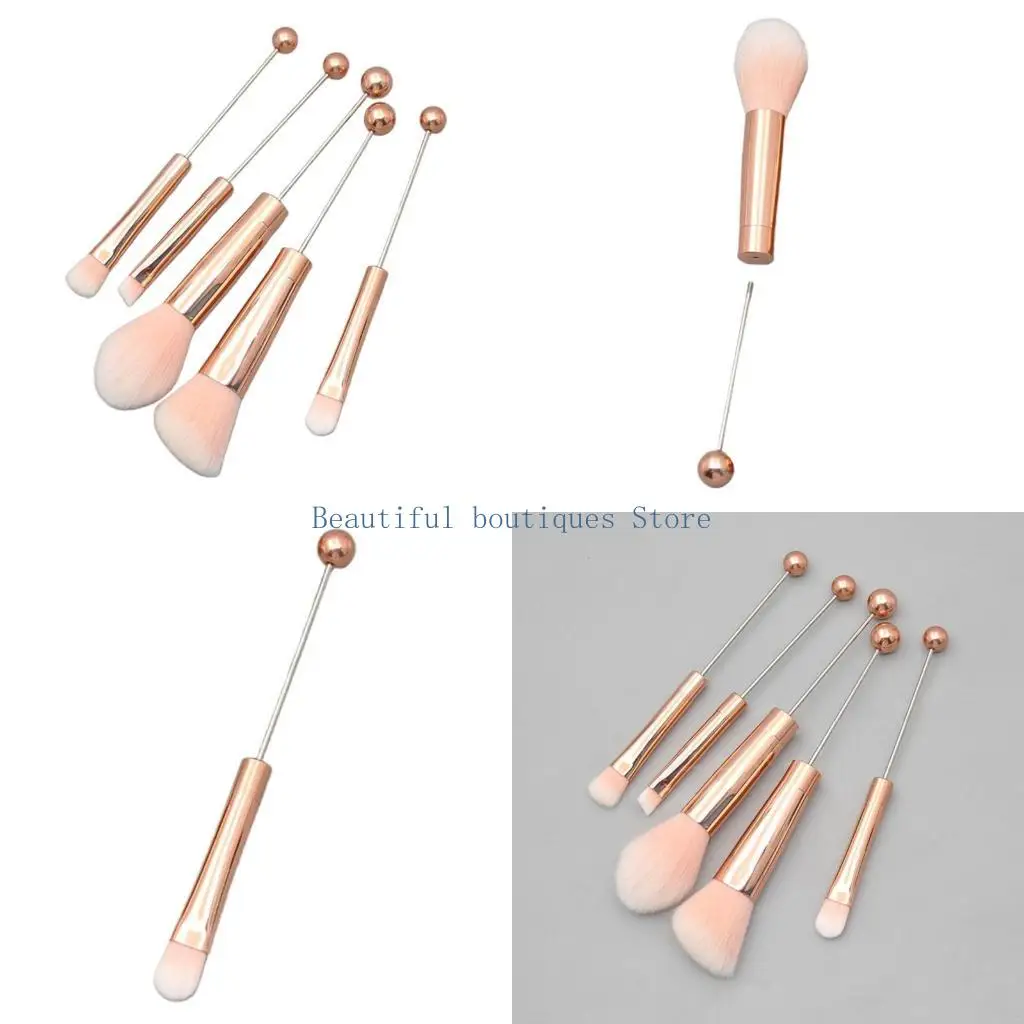 

U4LF 1pcs/5pcs Makeup Brush Set DIY Metal Handle Beaded Brushes Professional Foundations Brush Powder Blush Concealer Brush
