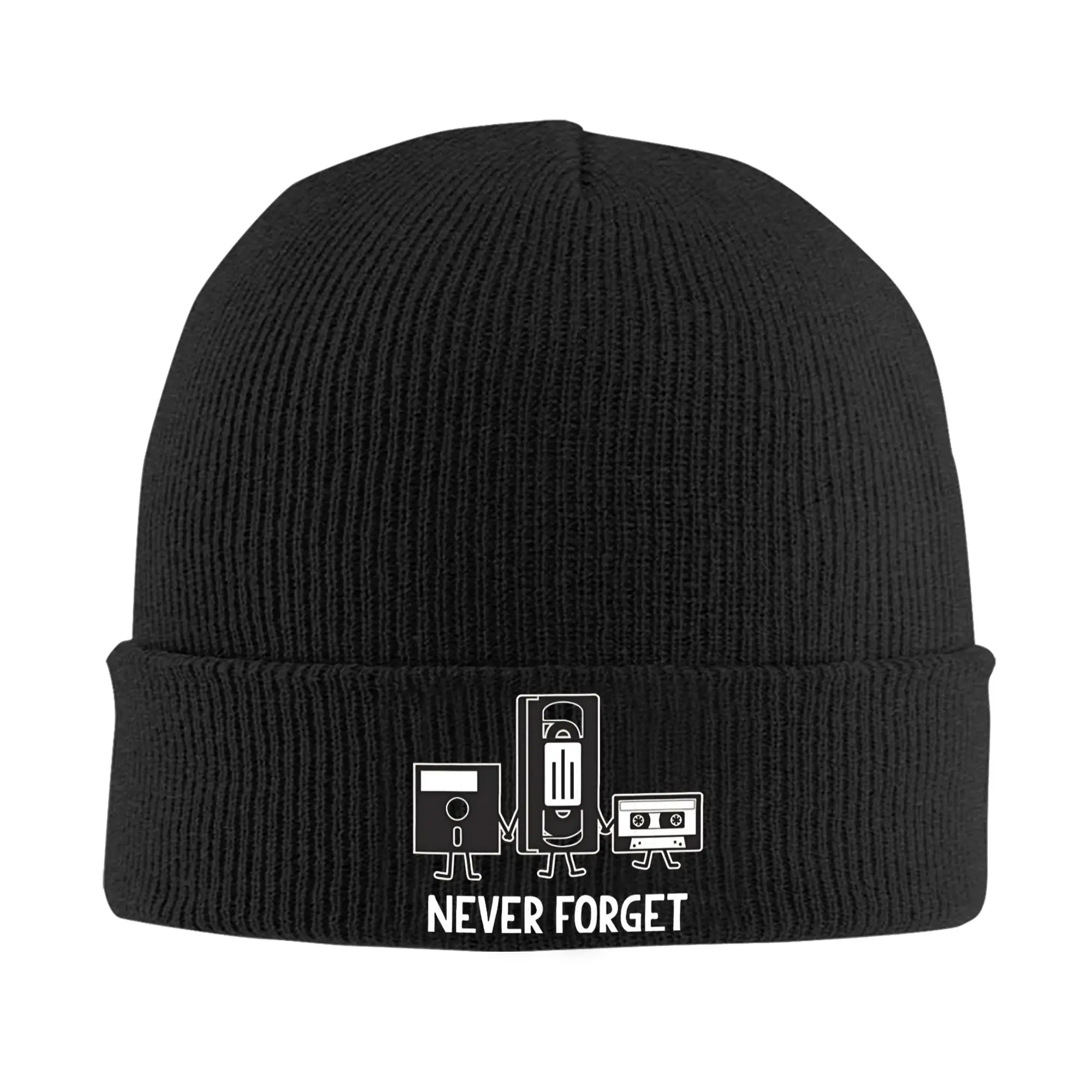 Funny Science Technology Gifts For Mom Dad Knit Hat Never Forget  Retro Caps Men Women Unisex Kpop Beanie Hats Autumn Bonnet Hat