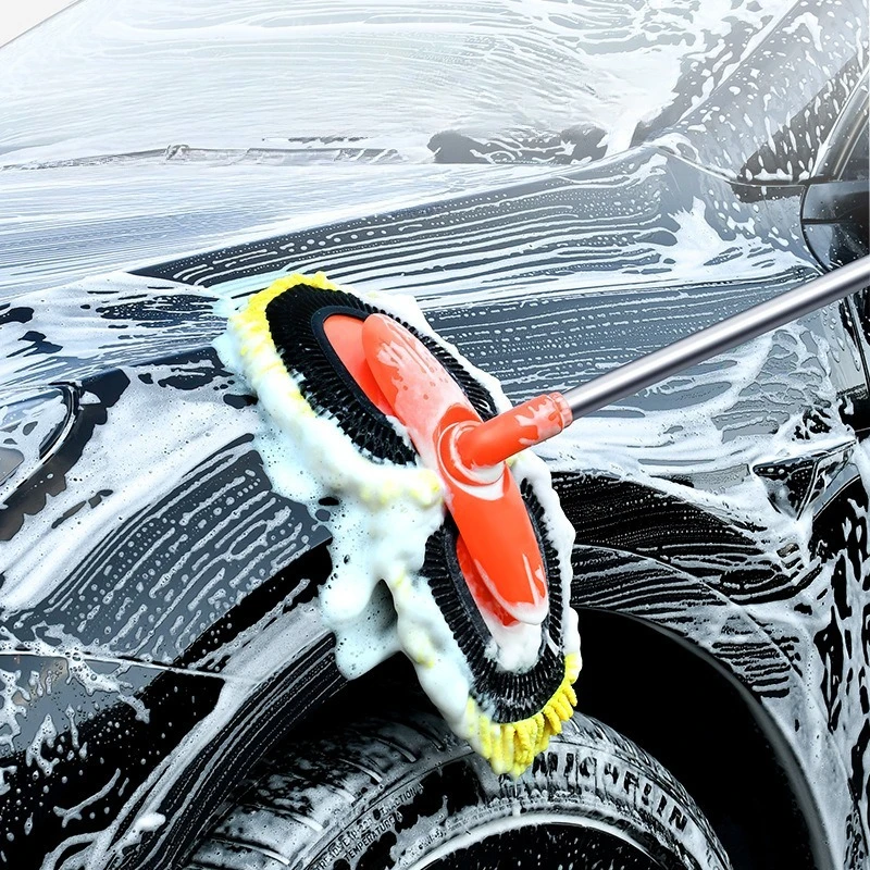3Section Extendable Double Head Car Wash Mop 360°Rotatable Chenille Soft Long Handle Car Cleaning Brush Tool for Vehicle Washing