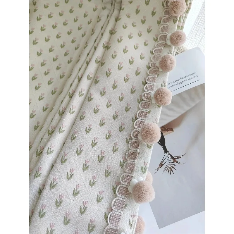 Cream Tulip Jacquard Thickened Chenille Curtains for Living Room Bedroom Door Curtains Partition Curtains Customized Finished