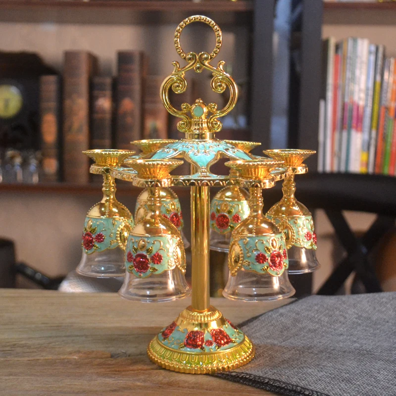 Golden Goblet Metal Retro Xiaolie Liquor Cup Holder Set Court Russian Household Gadgets Shop Decoration Supplies