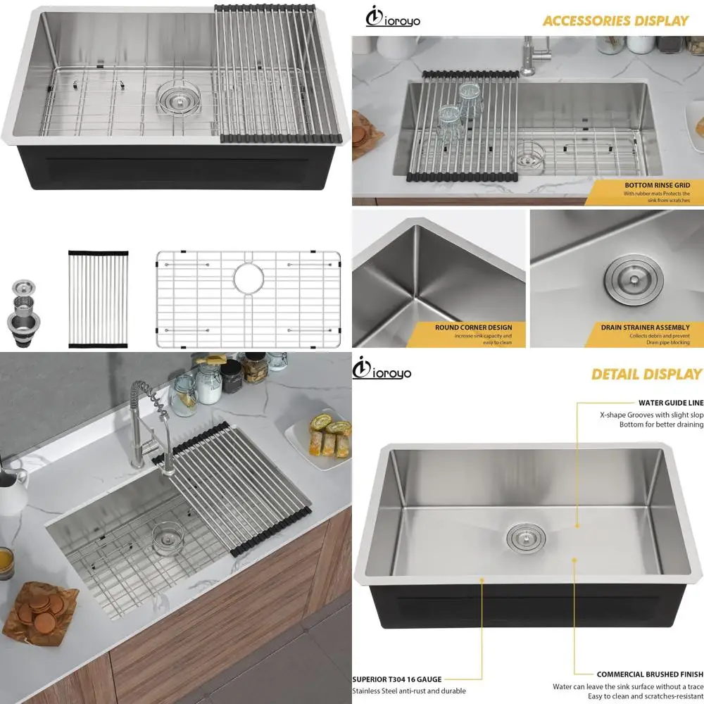 

Stainless Steel 16 Gauge Single Bowl Undermount Kitchen Sink 33x19 Inch Rectangular Countertop Installation